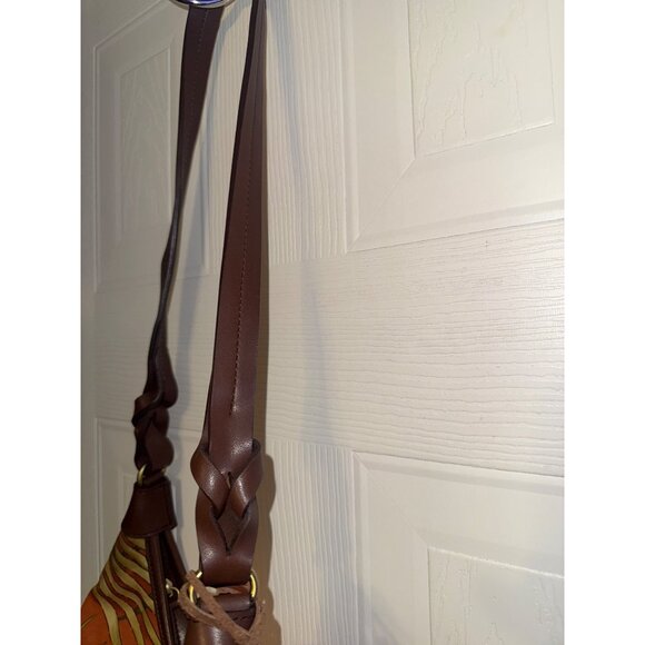 Fossil Caluso Top Zip Shoulder Bag With A Rust & Green Palm Leaf Print - Picture 8 of 14